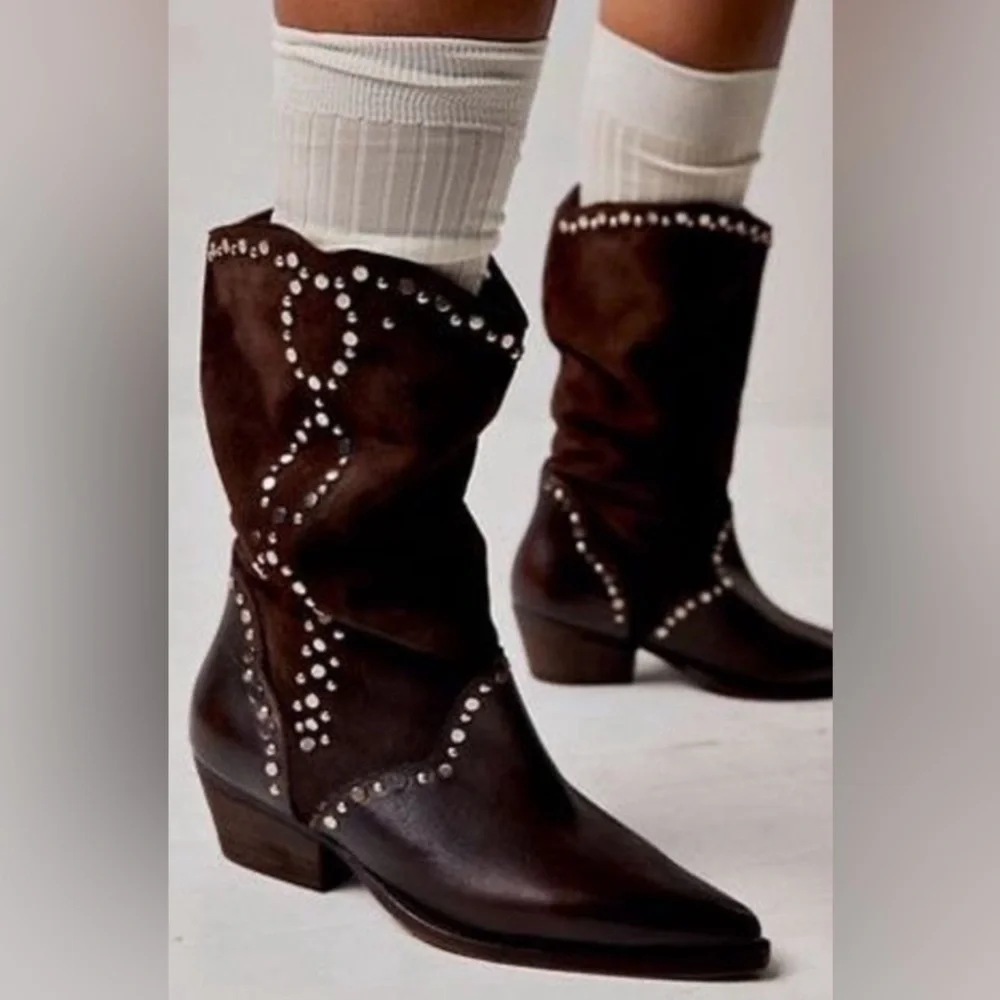 NWOT Free People Jackson Studded Western Bootie, Size 7.5